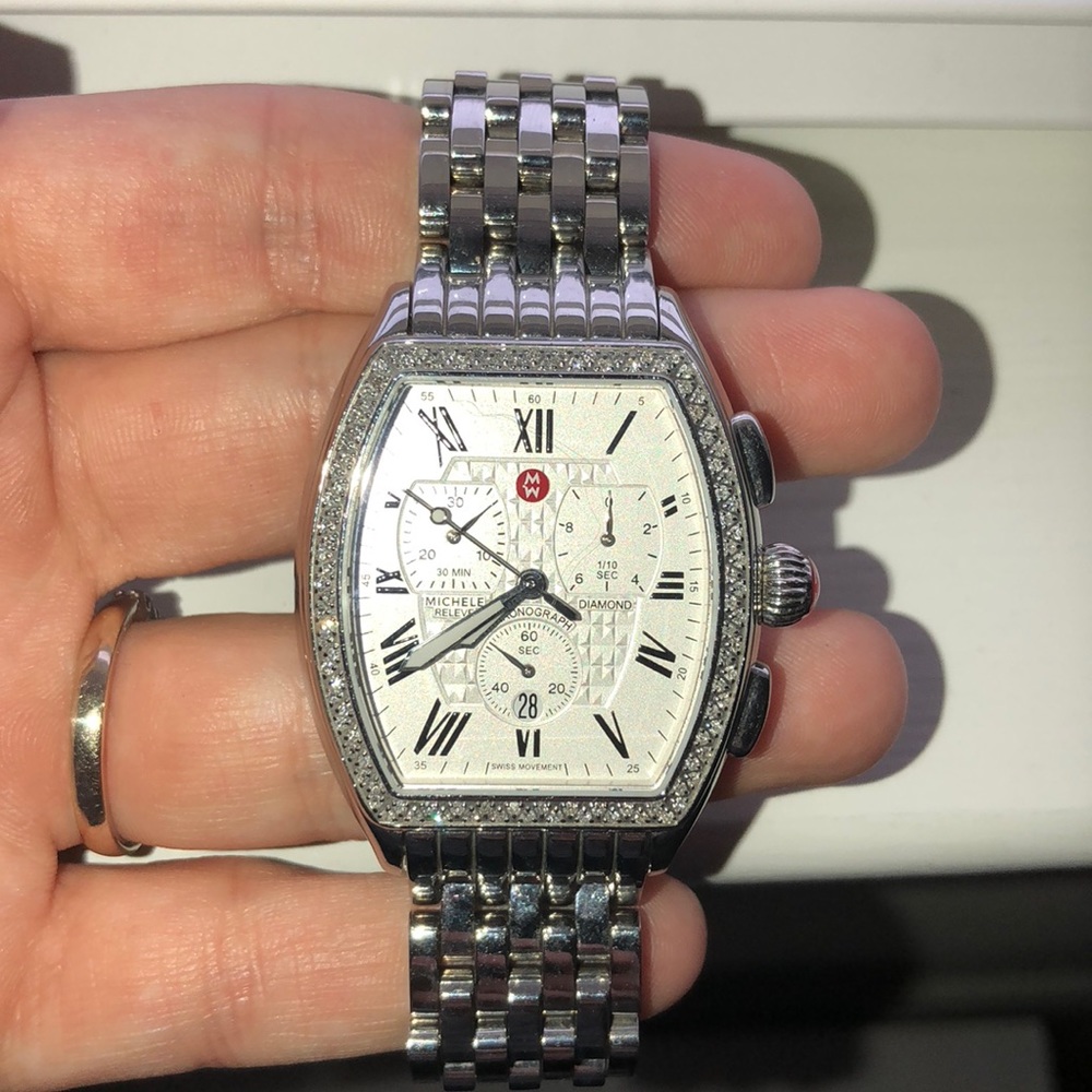 Diamond stainless steel Michele watch with tags